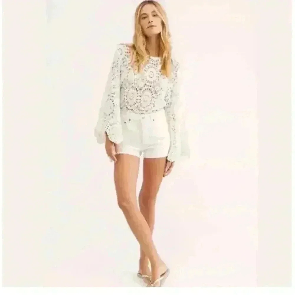 NWOT Free Peopleโ Desert Daze Boho Bodysuit Crochet | White | SZ XS